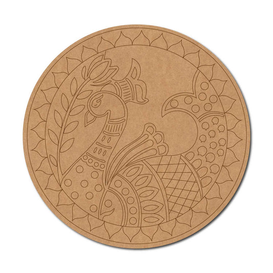 Peacock Fish Mandala Pre Marked Round MDF Design 1