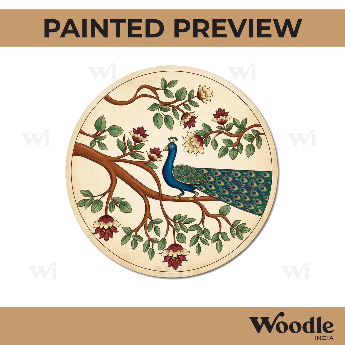 Peacock Floral Pre Marked Round MDF Design 1