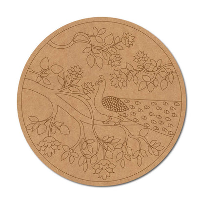 Peacock Floral Pre Marked Round MDF Design 1