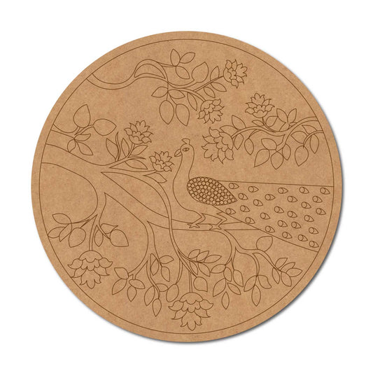 Peacock Floral Pre Marked Round MDF Design 1