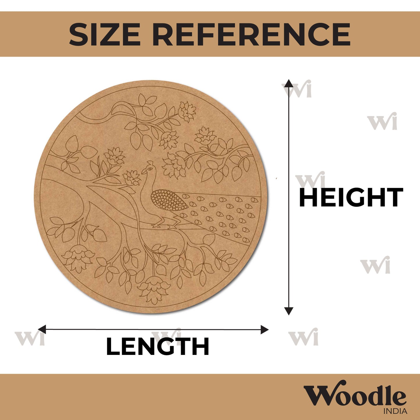 Peacock Floral Pre Marked Round MDF Design 1