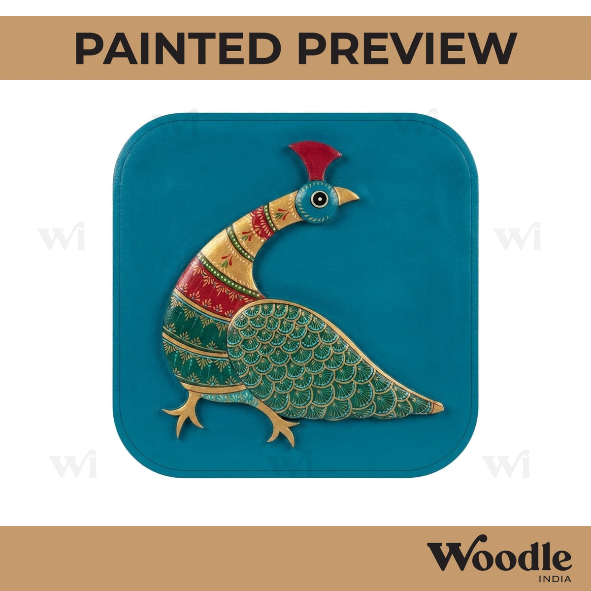 Peacock Gond Art Pre Marked Base MDF Design 1