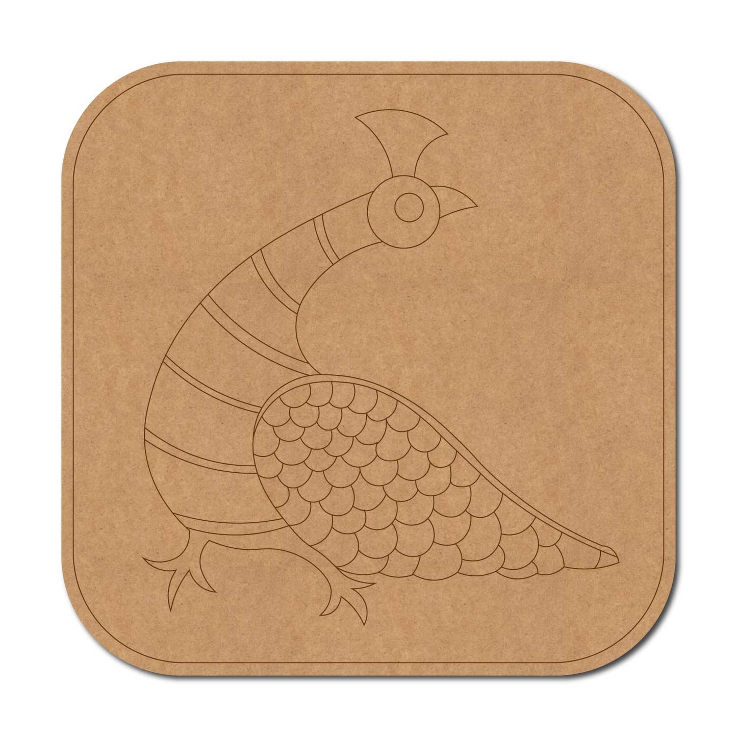 Peacock Gond Art Pre Marked Base MDF Design 1