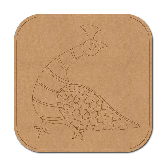 Peacock Gond Art Pre Marked Base MDF Design 1