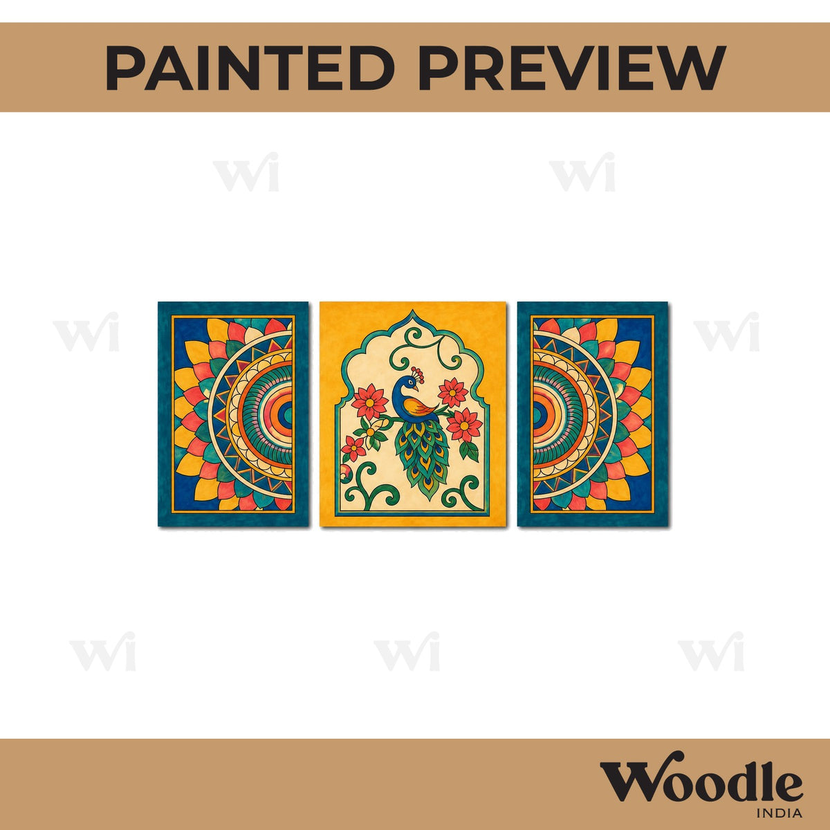 Peacock Jharokha Mandala Set Pre Marked MDF Design 1