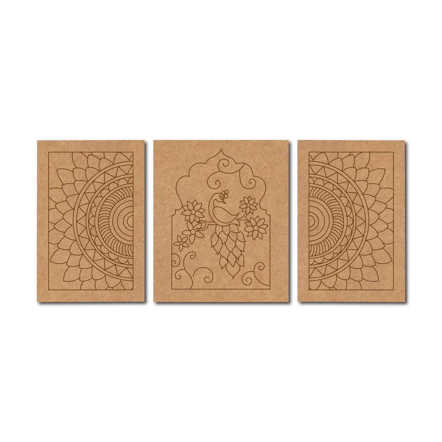 Peacock Jharokha Mandala Set Pre Marked MDF Design 1