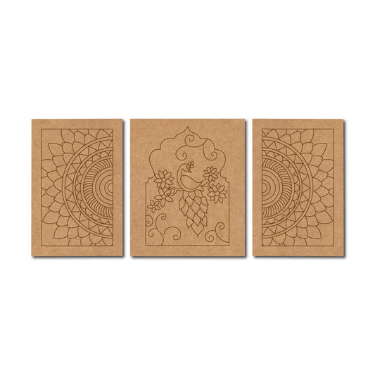 Peacock Jharokha Mandala Set Pre Marked MDF Design 1