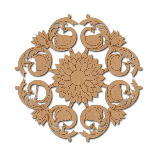 Peacock Lotus Mandala Pre Marked Base MDF Design 1