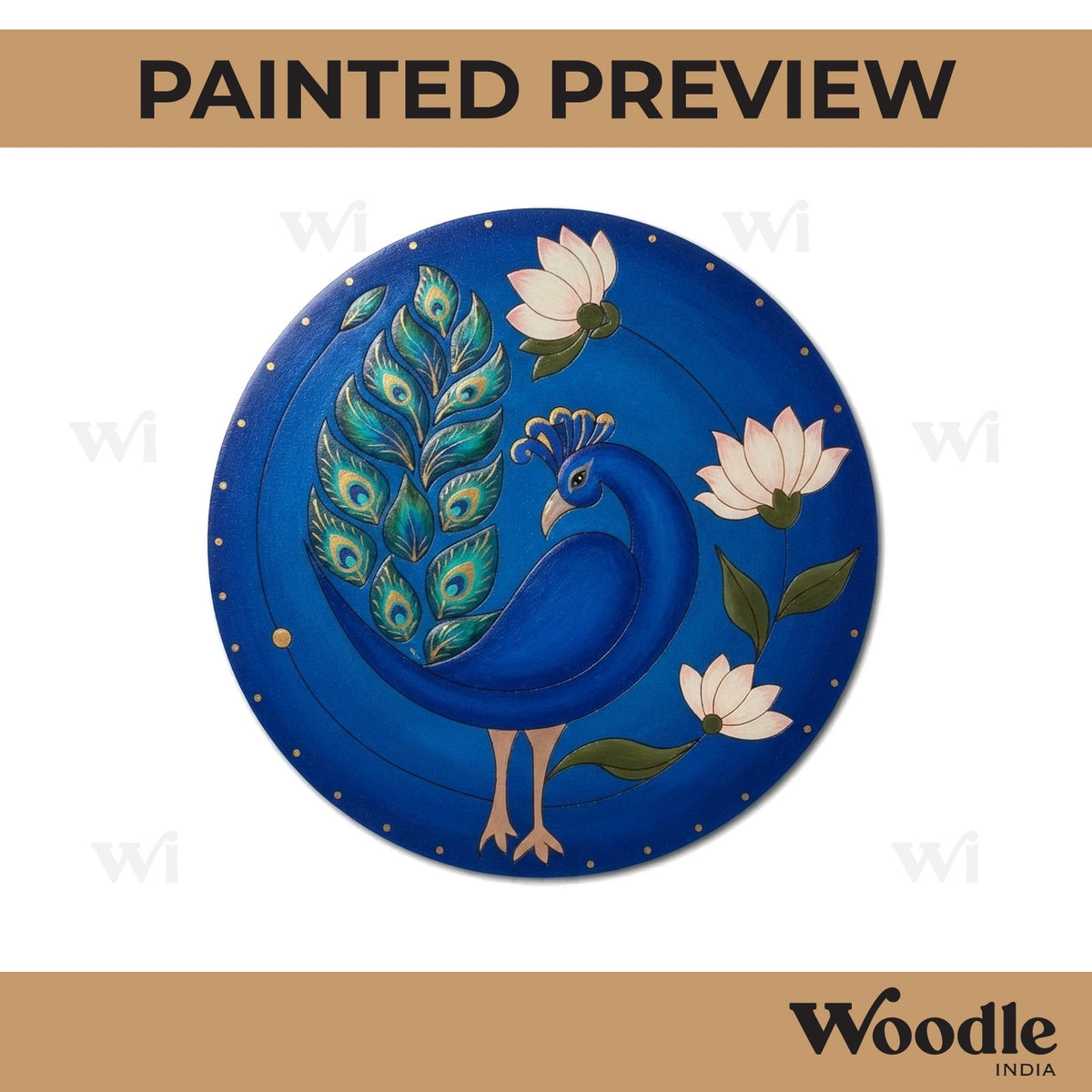 Peacock Lotus Pre Marked Round MDF Design 1