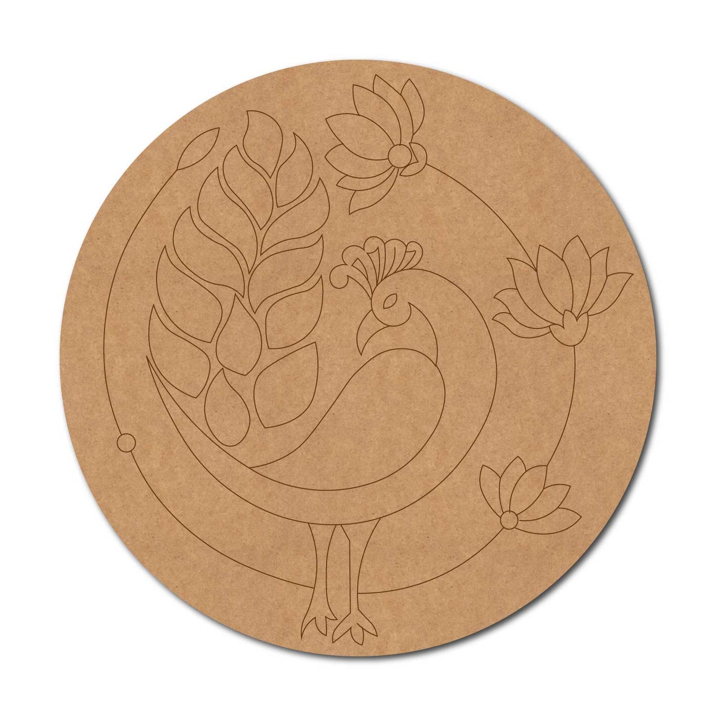 Peacock Lotus Pre Marked Round MDF Design 1