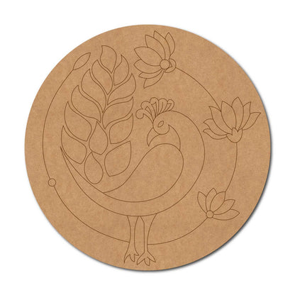 Peacock Lotus Pre Marked Round MDF Design 1