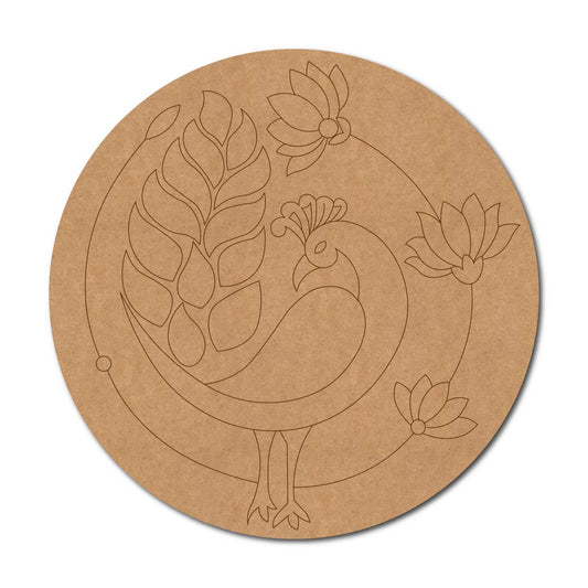 Peacock Lotus Pre Marked Round MDF Design 1
