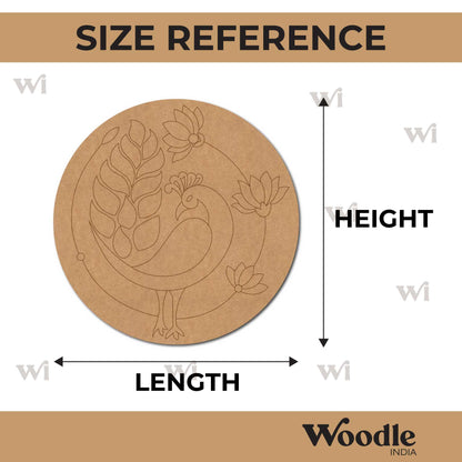 Peacock Lotus Pre Marked Round MDF Design 1