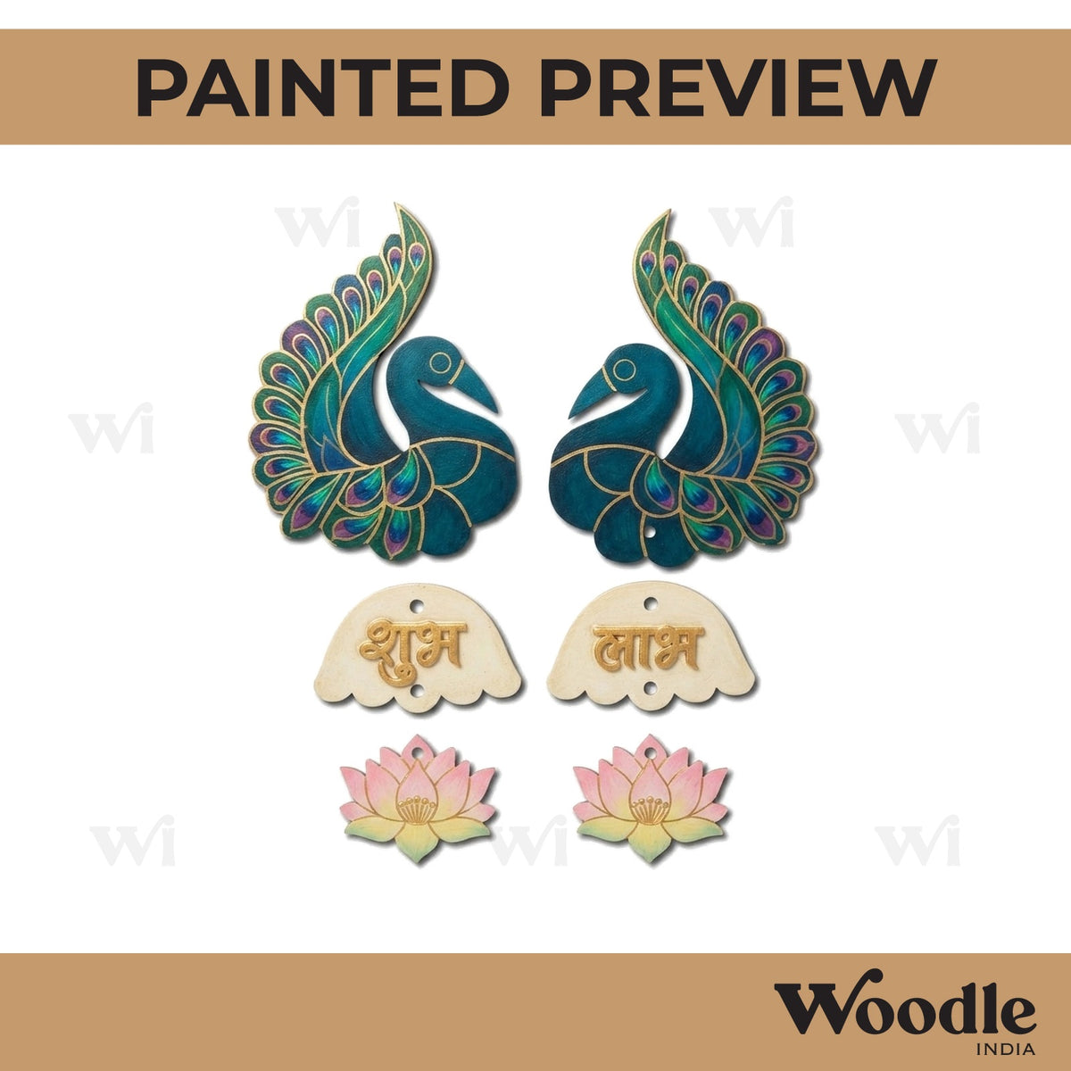 Peacock Lotus Shubh Labh Pre Marked Base MDF Design 1