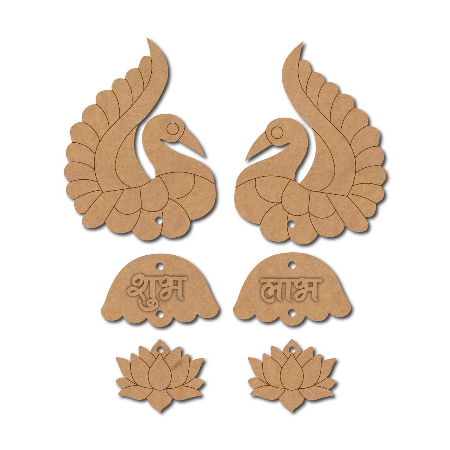 Peacock Lotus Shubh Labh Pre Marked Base MDF Design 1