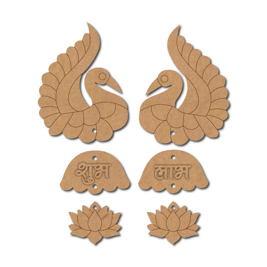 Peacock Lotus Shubh Labh Pre Marked Base MDF Design 1