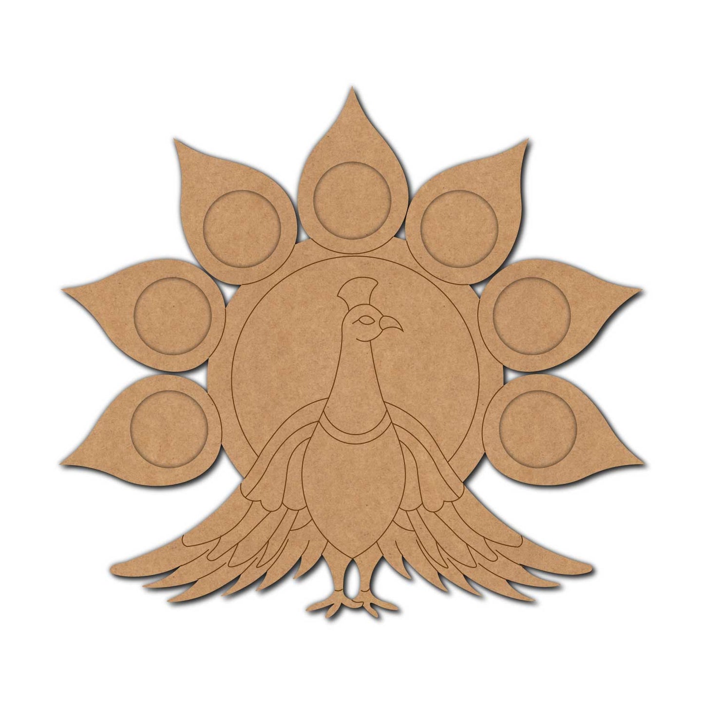 Peacock Multiple Diya Tealight Holder Pre Marked Base MDF Design 2