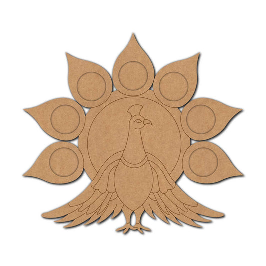 Peacock Multiple Diya Tealight Holder Pre Marked Base MDF Design 2