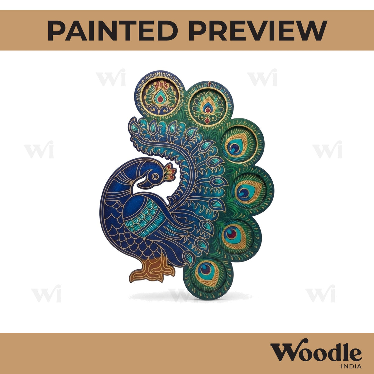 Peacock Multiple Diya Tealight Holder Pre Marked MDF Design 1