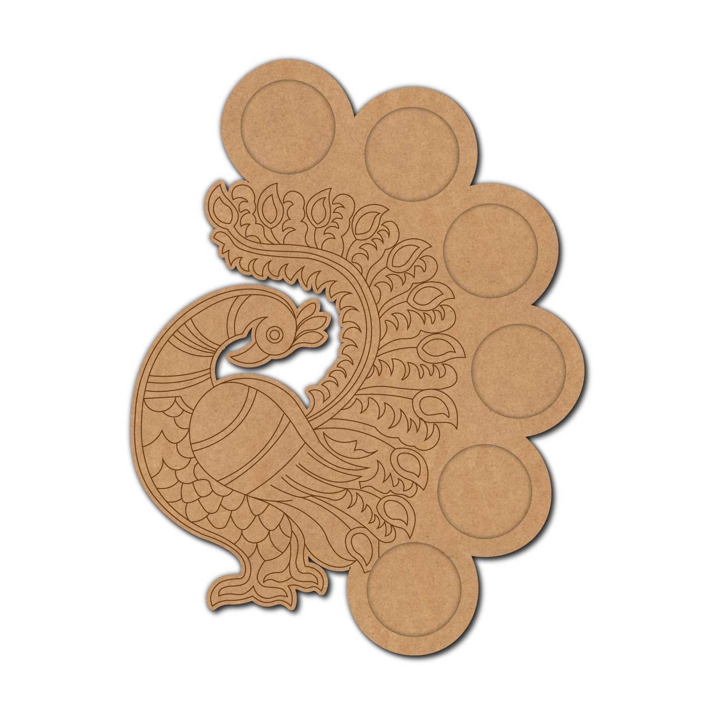 Peacock Multiple Diya Tealight Holder Pre Marked MDF Design 1