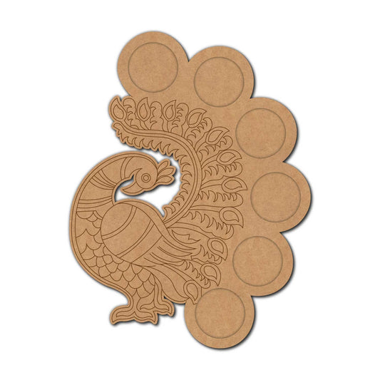 Peacock Multiple Diya Tealight Holder Pre Marked MDF Design 1