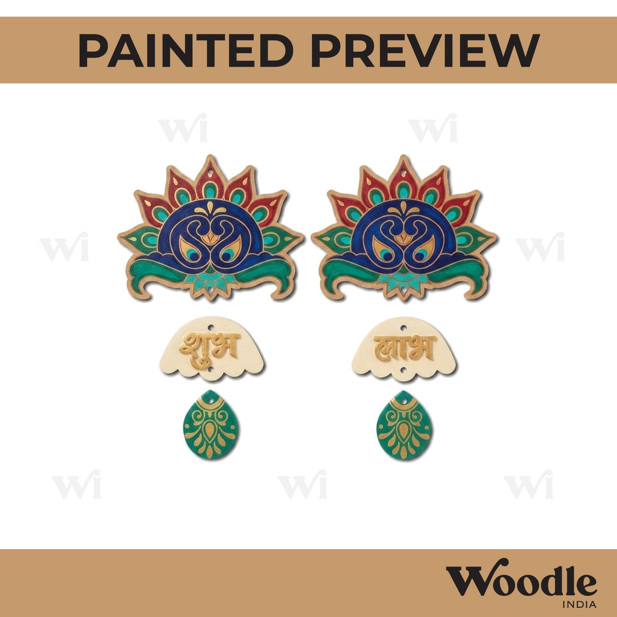Peacock Shubh Labh Wall Hanging Pre Marked MDF Design 1
