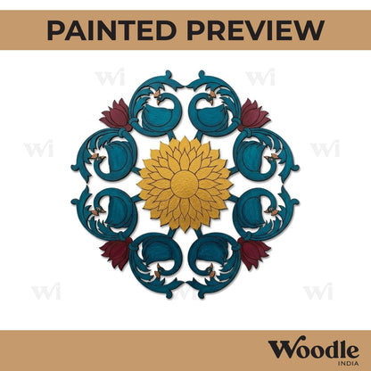 Peacock Lotus Mandala Pre Marked Base MDF Design 1