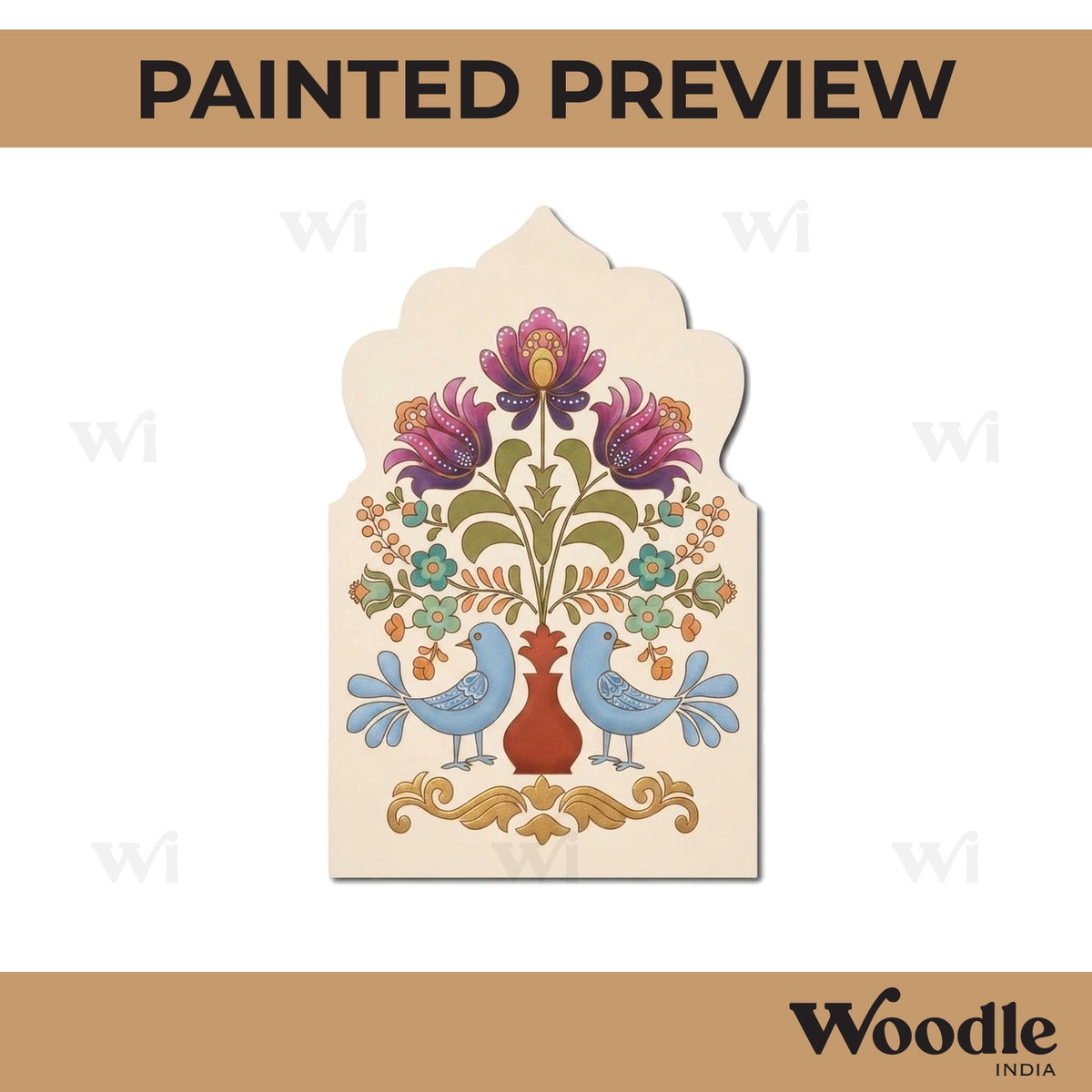Peacocks Floral Motif Jharokha Pre Marked MDF Design 2
