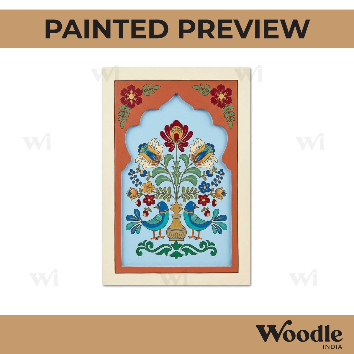 Peacocks Floral Motif Jharokha Pre Marked MDF Design 3