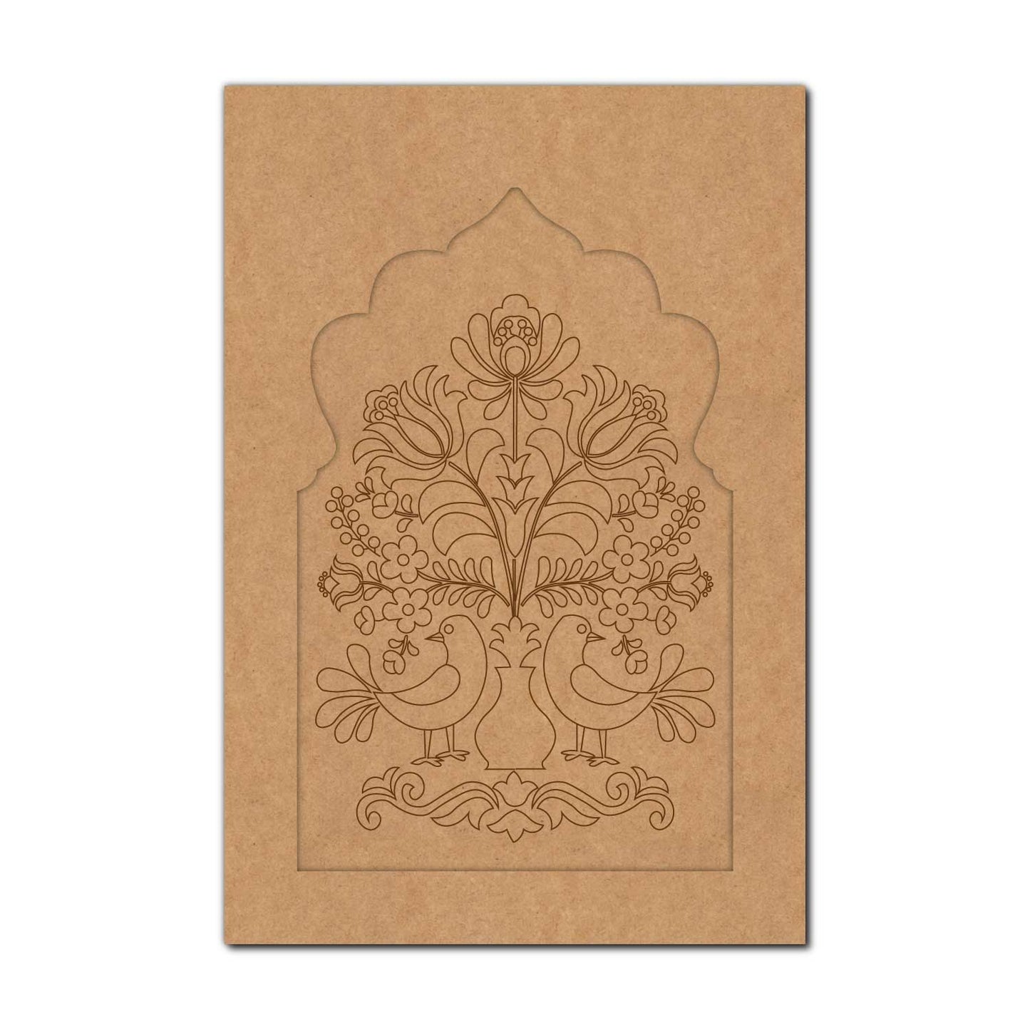Peacocks Floral Motif Jharokha Pre Marked MDF Design 3