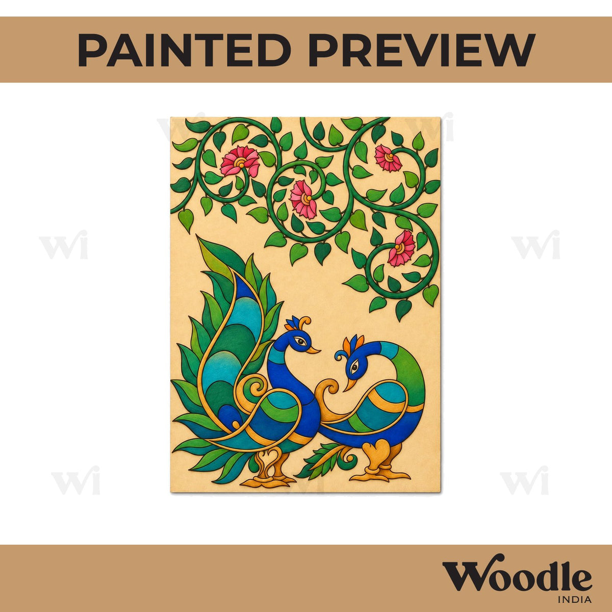 Peacocks Madhubani Pre Marked Base MDF Design 2
