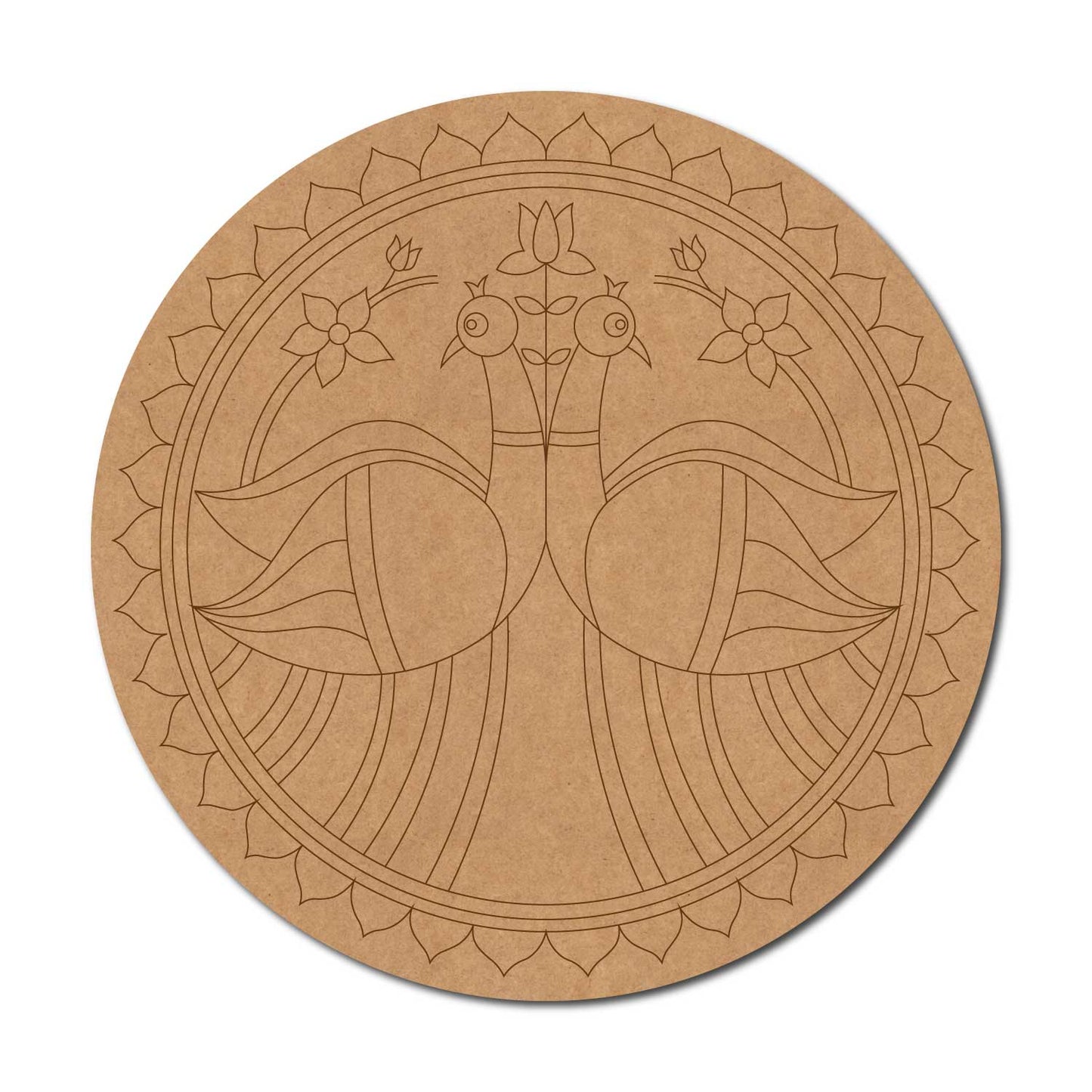 Peacocks Madhubani Pre Marked Round MDF Design 1