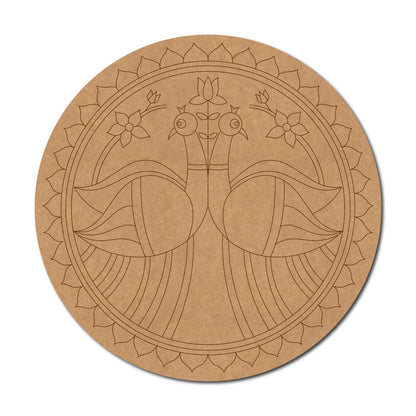 Peacocks Madhubani Pre Marked Round MDF Design 1