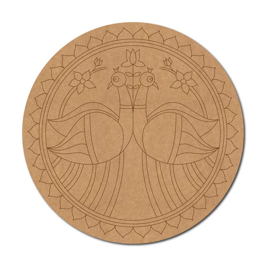 Peacocks Madhubani Pre Marked Round MDF Design 1