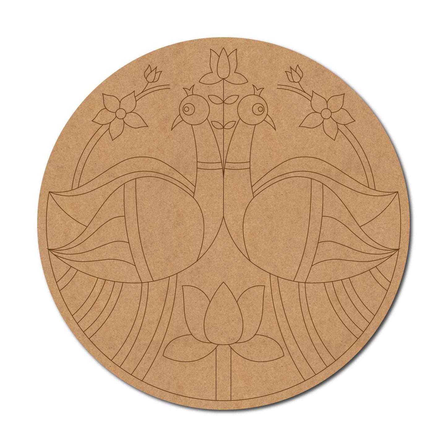 Peacocks Madhubani Pre Marked Round MDF Design 2