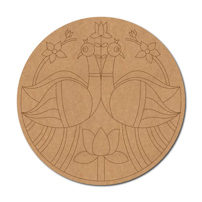 Peacocks Madhubani Pre Marked Round MDF Design 2