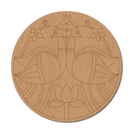 Peacocks Madhubani Pre Marked Round MDF Design 2