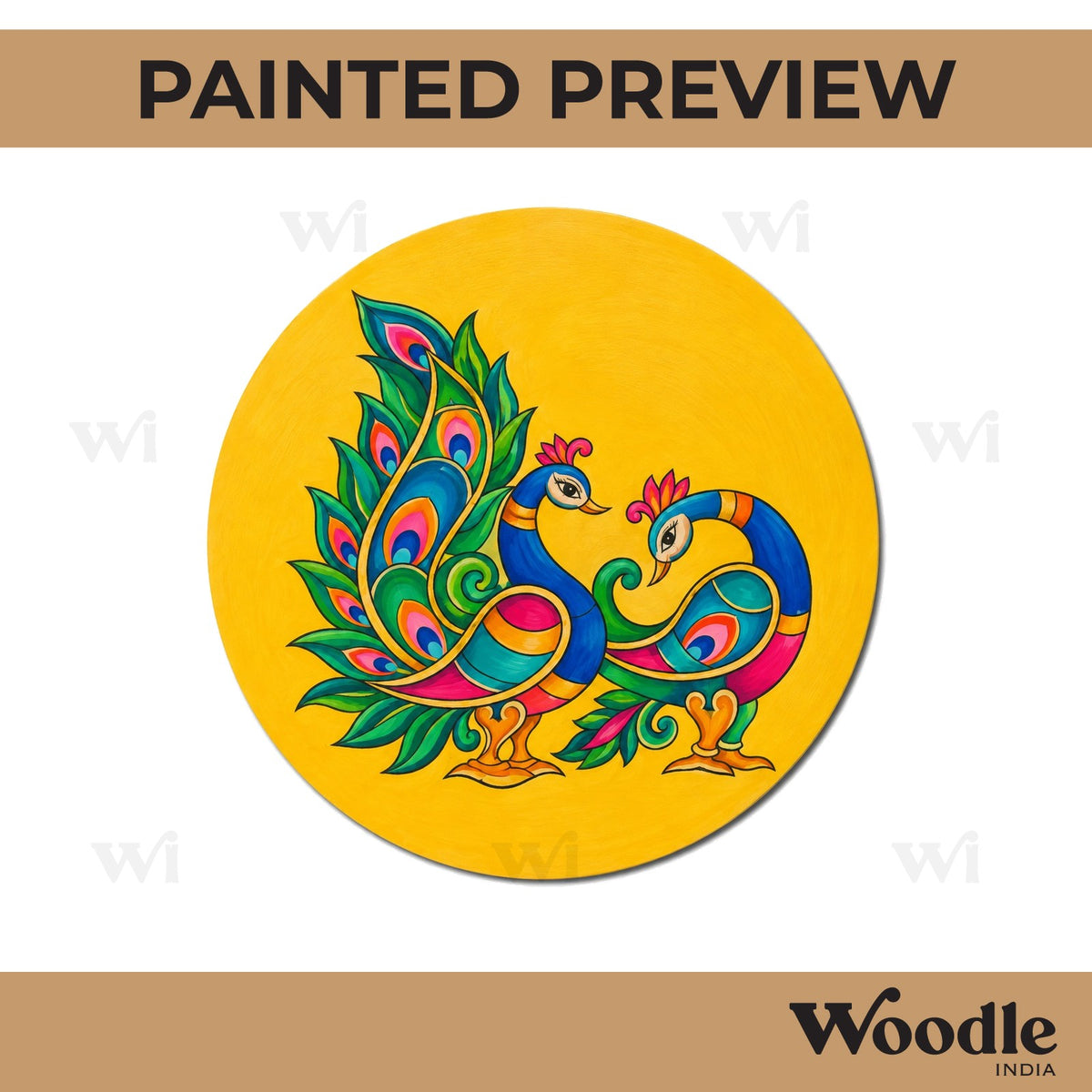 Peacocks Madhubani Pre Marked Round MDF Design 3