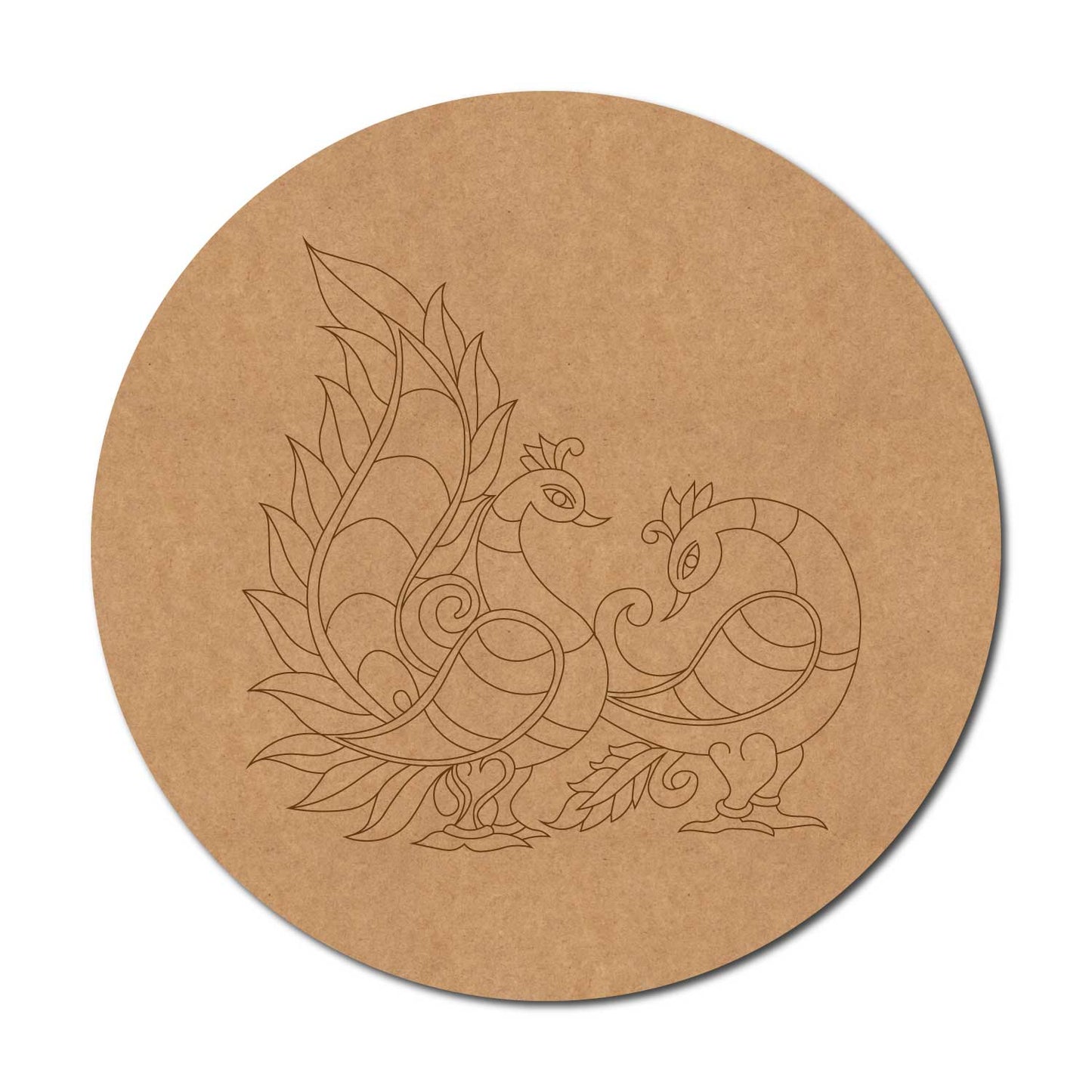 Peacocks Madhubani Pre Marked Round MDF Design 3