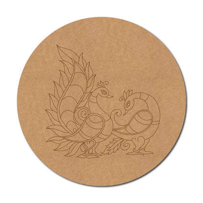 Peacocks Madhubani Pre Marked Round MDF Design 3