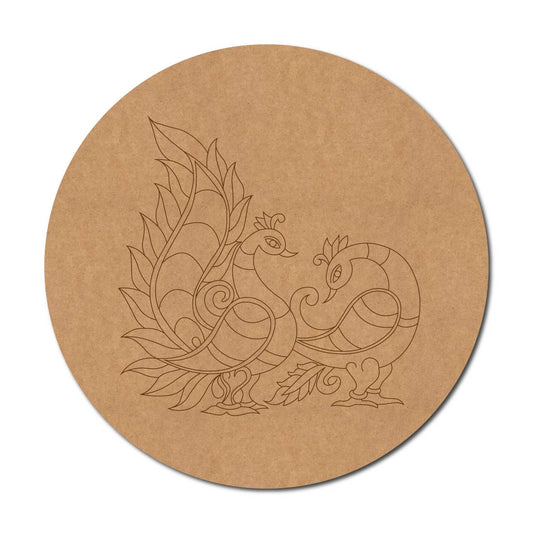 Peacocks Madhubani Pre Marked Round MDF Design 3