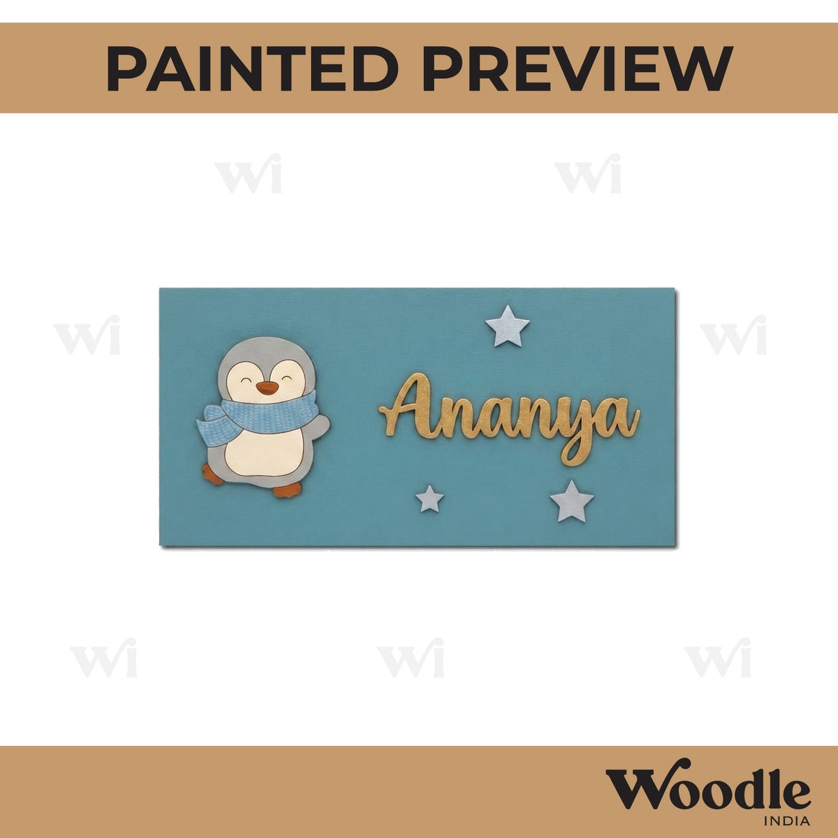 Penguin Kids Nameplate MDF Design 1