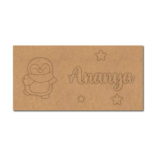 Penguin Kids Nameplate MDF Design 1