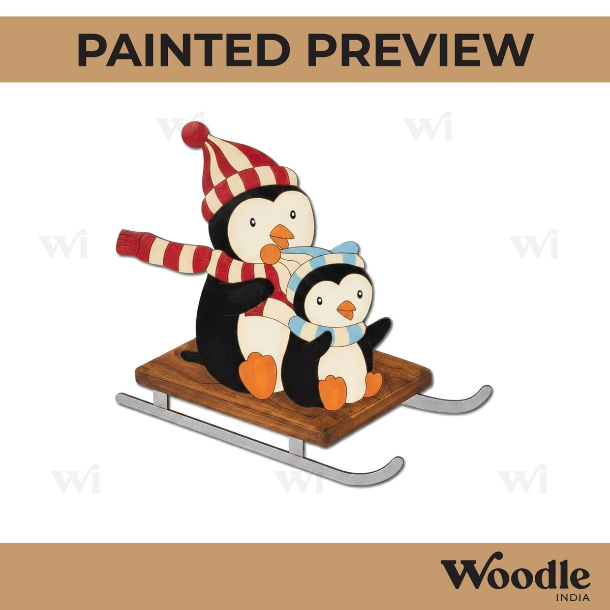 Penguins On Sledge Pre Marked MDF Design 1