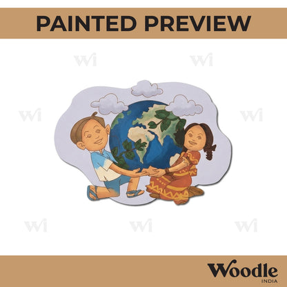 People Holding Earth Pre Marked Base MDF Design 1