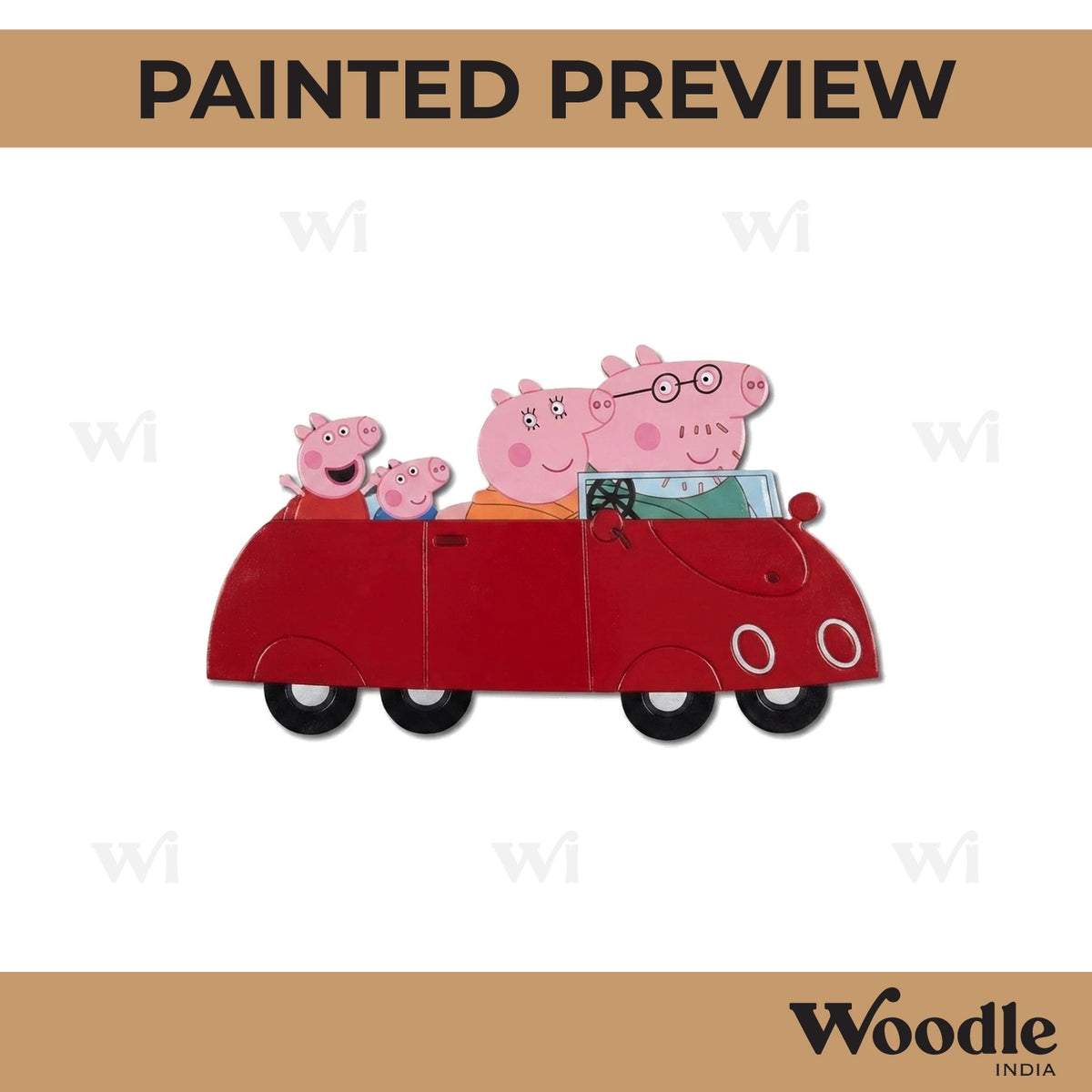 Peppa Pig Family In Car Pre Marked MDF Design 1