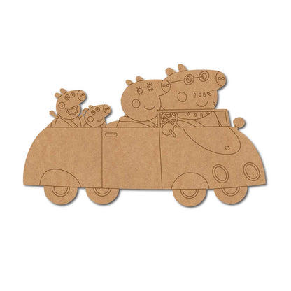 Peppa Pig Family In Car Pre Marked MDF Design 1