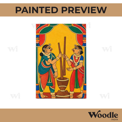 Phad Art Women Pounding Grains Pre Marked Base MDF Design 1