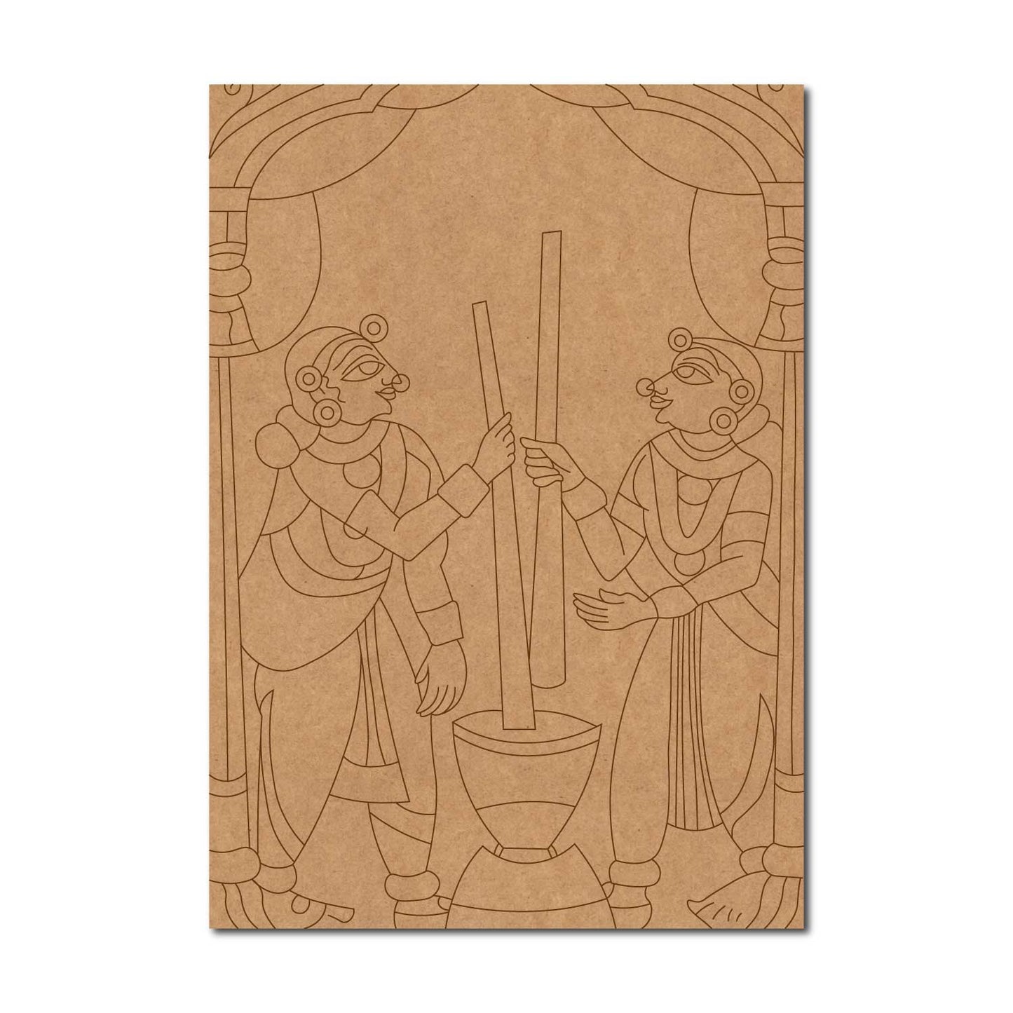 Phad Art Women Pounding Grains Pre Marked Base MDF Design 1