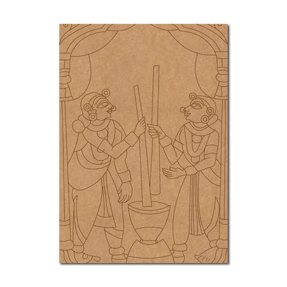 Phad Art Women Pounding Grains Pre Marked Base MDF Design 1